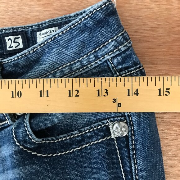 Miss Me Signature Skinny Jeans Women 25 Blue Mid Gothic Cross Sequins Rhinestone - Picture 11 of 15